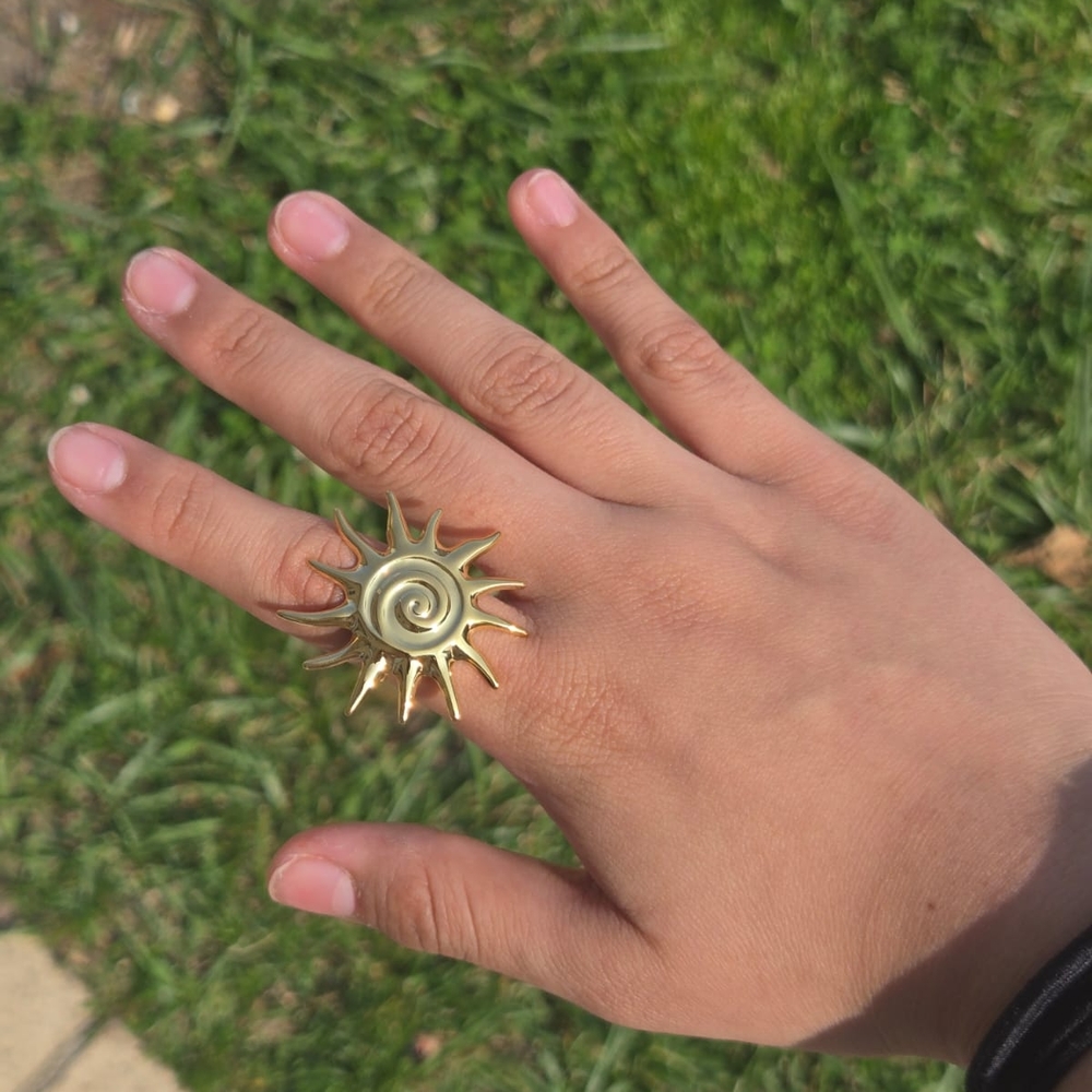 Gold Sunburst Ring Stainless Steel,adjustable.